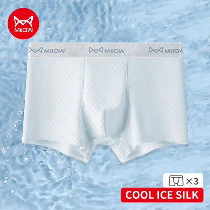 MiiOW 3Pcs Men's Breathable Boxers - Ice Silk Antibacterial Underwear with Cool Breathable Mesh