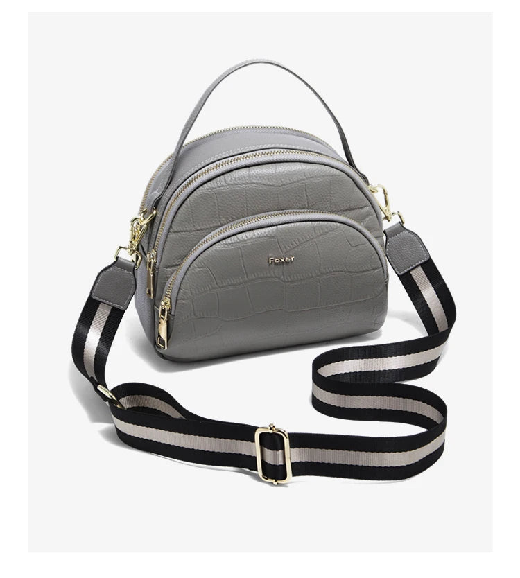 FOXER Brand Genuine Leather Top-handle Bag Women's Shoulder Bag 2026 New Chic Female Shell Bag Luxury Brand Crossbody Purse