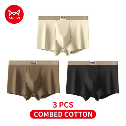 MiiOW 3Pcs Men's Cotton Underwear Antibacterial Breathable Crotch Soft Boxershorts