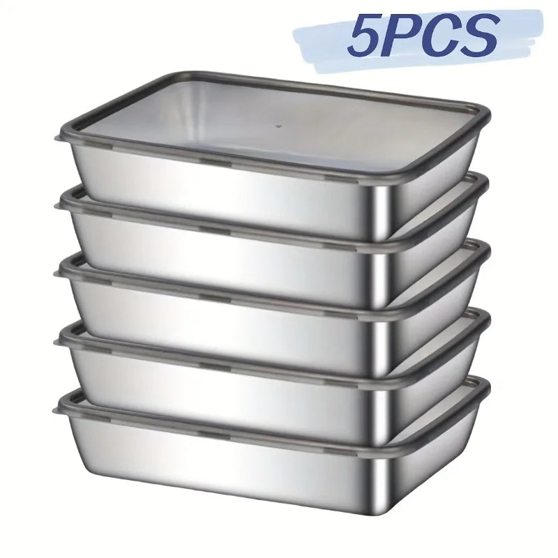 1-6Pcs Stainless Steel Food Containers with Black Lids