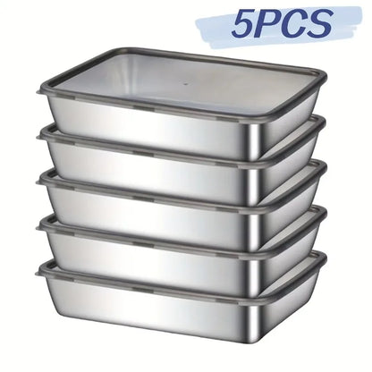 1-6Pcs Stainless Steel Food Containers with Black Lids