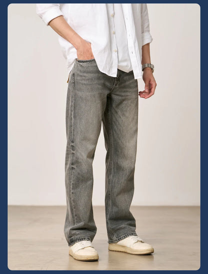 SIMWOOD High Standard 2026 Spring New 13oz Cotton Hemp Washed Vintage Jeans for Men,Classic Retro Casual Denim Trousers