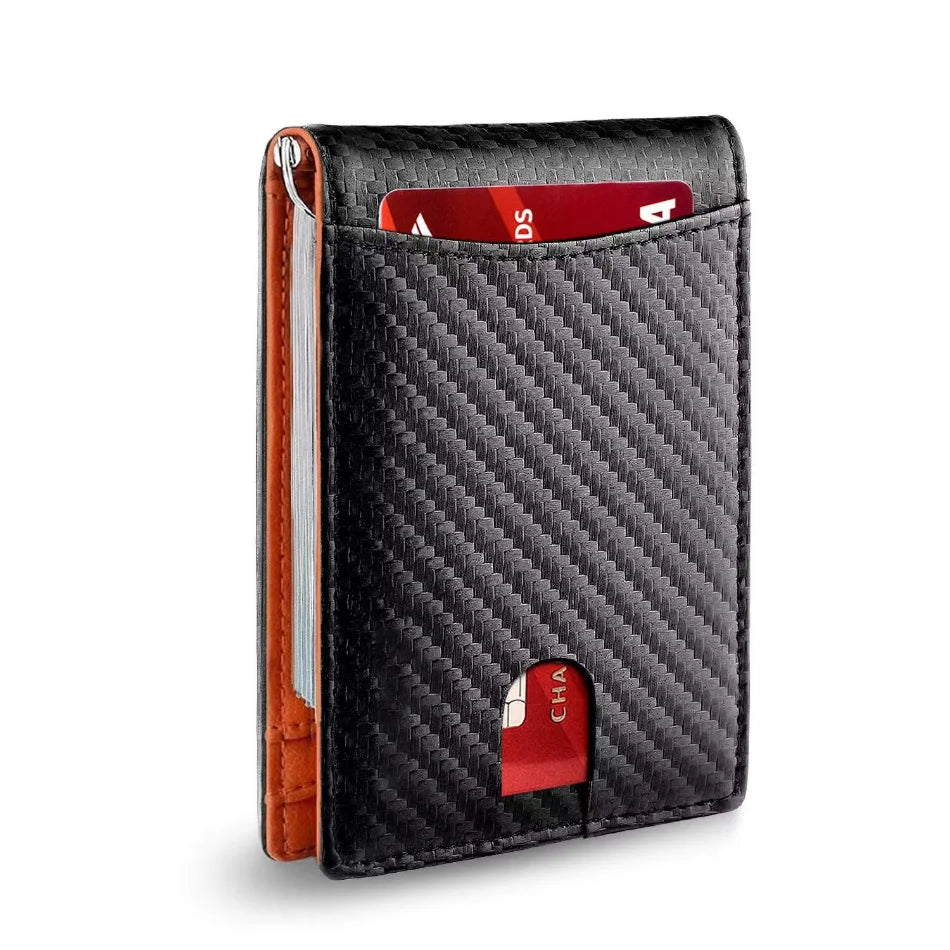 Rfid Leather Men Wallets Money Bag Slim Thin Card Holder Wallet Carbon Fiber Male Small Short Purse Black Billfold Walet Gifts