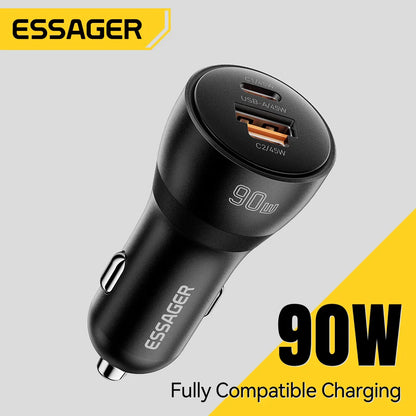 Essager 90W Dual-Port USB Type-C Car Charger with 45W PD Fast Charging