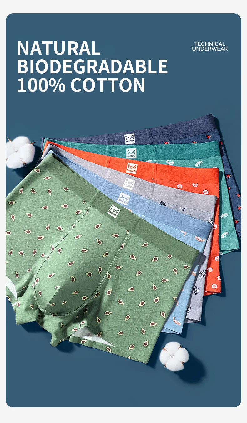 MiiOW Men's Underwear Set 3Pcs Antibacterial Funny Printed Boxers Briefs