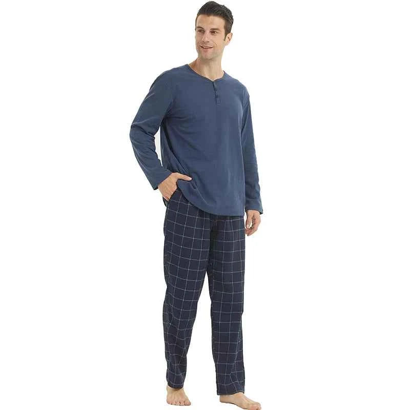 Men's flannel pajama set from ShopHub NZ featuring a cozy plaid design, perfect for comfortable evening relaxation.