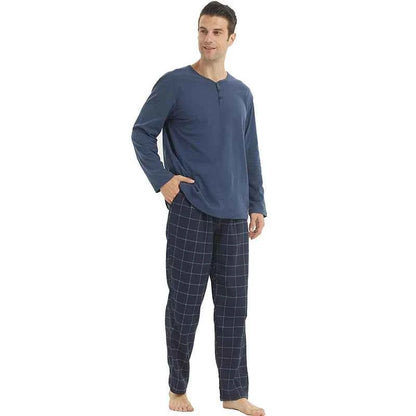 Men's flannel pajama set from ShopHub NZ featuring a cozy plaid design, perfect for comfortable evening relaxation.