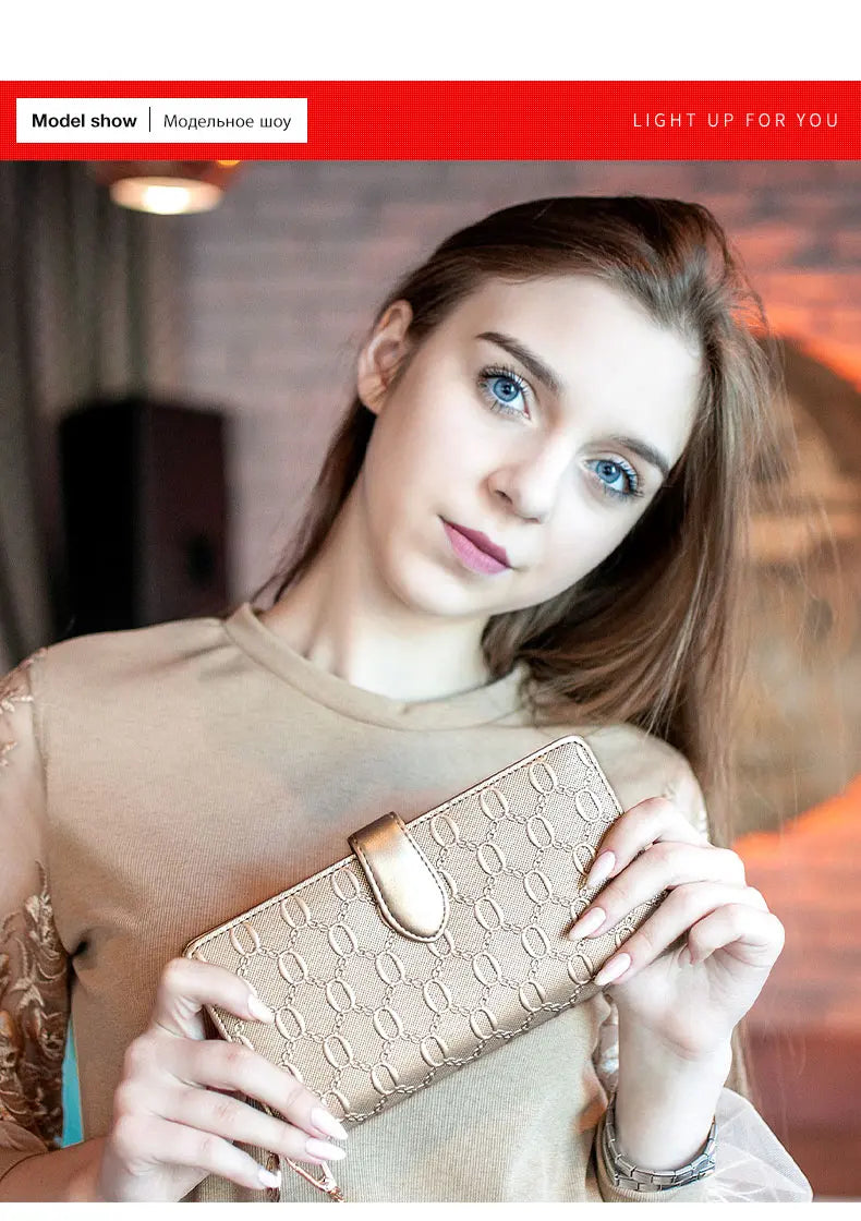 FOXER Split Leather Women's Long Wallet in Gold
