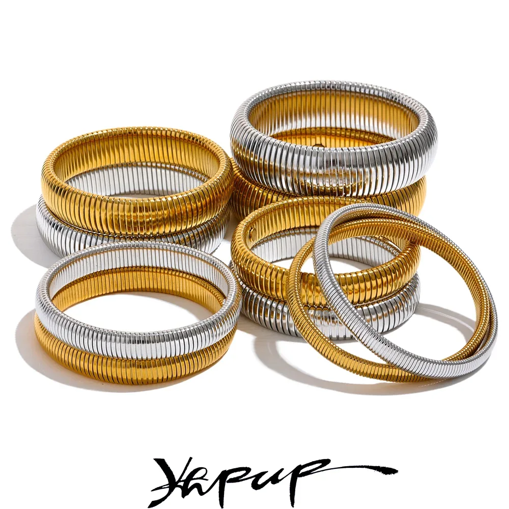 Stainless Steel Elastic Thick Metal Bracelet Bangle - ShopHub