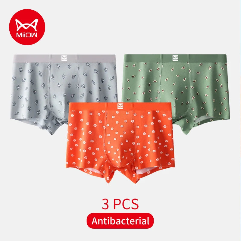 MiiOW Men's Underwear Set 3Pcs Antibacterial Funny Printed Boxers Briefs