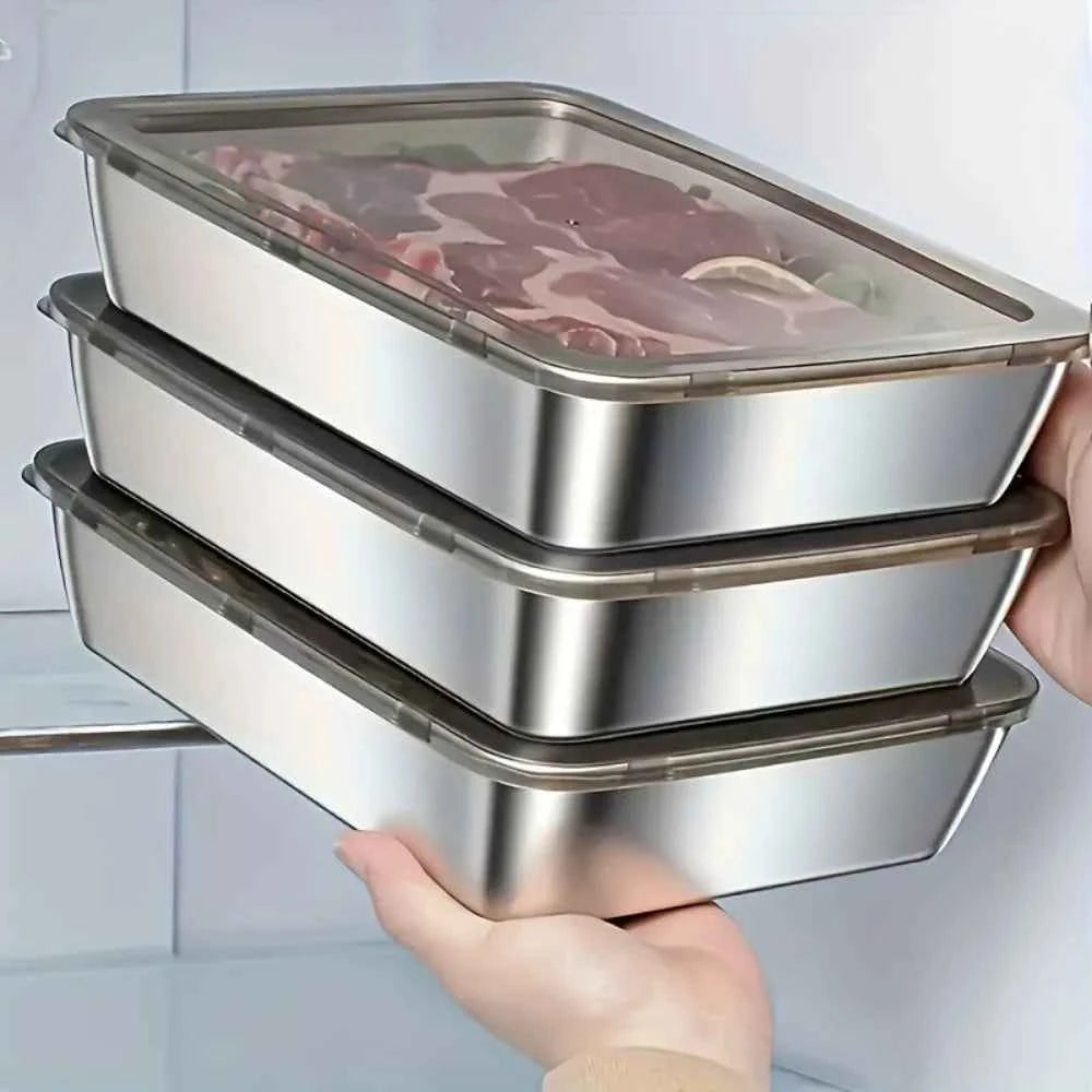 Stainless Steel Food Storage Container, Stackable Airtight Lid for Meal Prep, Fruit Meat Vegetables, Fridge Freezer Pantry