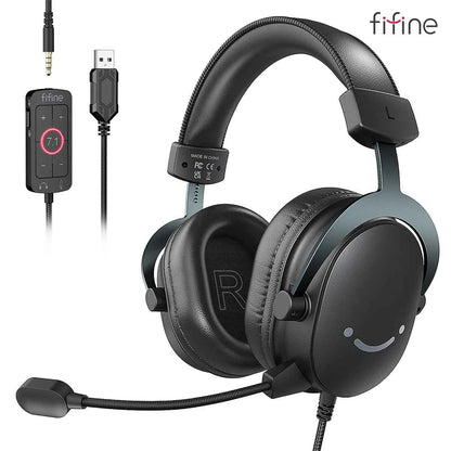 FIFINE Headset, 3.5 mm Jack & USB Headphone with 7.1 Surround Sound/Vol Control/Mute Switch for PC/MAC/PS4/PS5 Mixer-H9