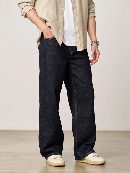 SIMWOOD High Standard 2026 Spring Summer New Baggy Style 12oz  Natural Hemp Cotton Blend  Fabric Jeans Men Vintage Denim Pants