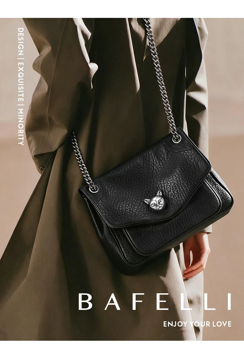 BAFELLI Chained Genuine Leather Satchel Bag
