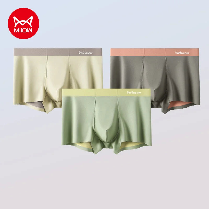 MiiOW Silky Men's Underwear - 3Pcs Cotton Antibacterial Seamless Breathable Boxers Briefs