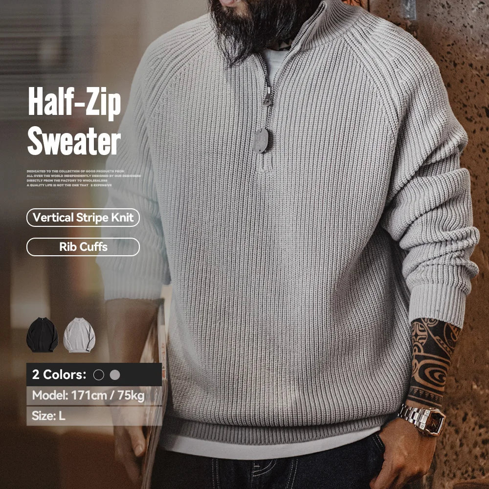 MADEN Cotton-Blend Half-Zip Sweater