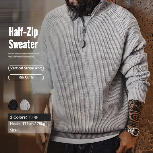 MADEN Cotton-Blend Half-Zip Sweater