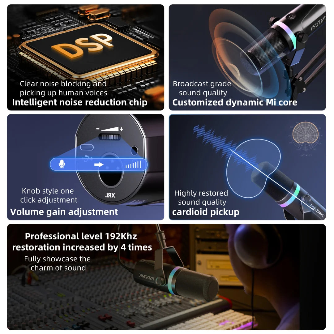 Bluedio S3000 Microphone - USB/XLR Dynamic Mic for Gaming, Streaming, and PS5/4 with Headphone Jack, RGB, and Mute Function
