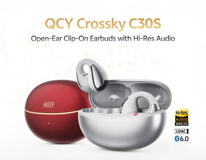 QCY Crossky C30S Wireless Earphones - Hi-Res LDAC Open Ear Clip-On Bluetooth 6.0 Sports Headphones with 40H Battery Life
