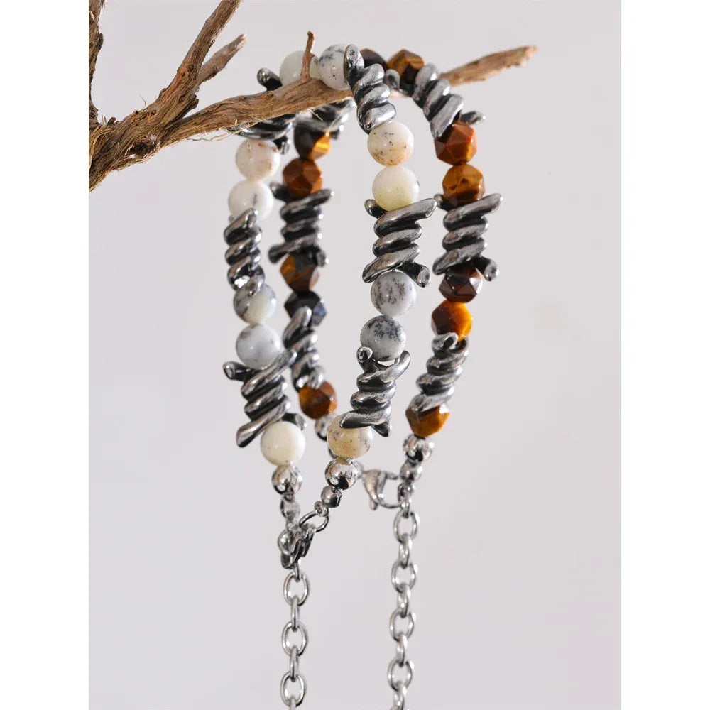 Natural Jade Tiger Stone Chain Men's Bracelet - ShopHub