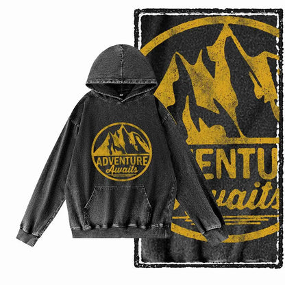 Off-Grid Adventure Graphic Acid-Washed Black Hoodie