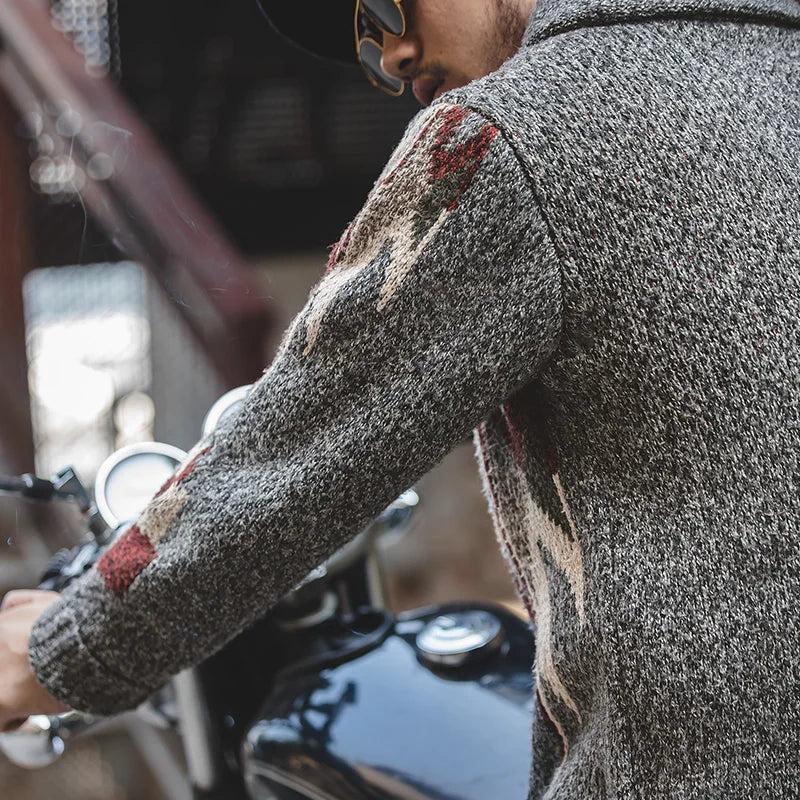 MADEN Geometric V-Neck Cardigan | Dark Grey