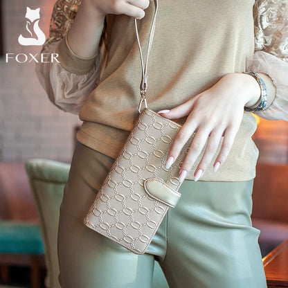 FOXER Split Leather Women's Long Wallet in Gold