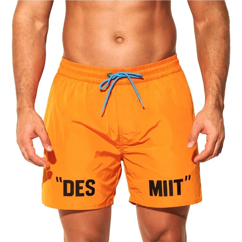 DESMIIT S75 Letter-Detail Swim Shorts with Pocket