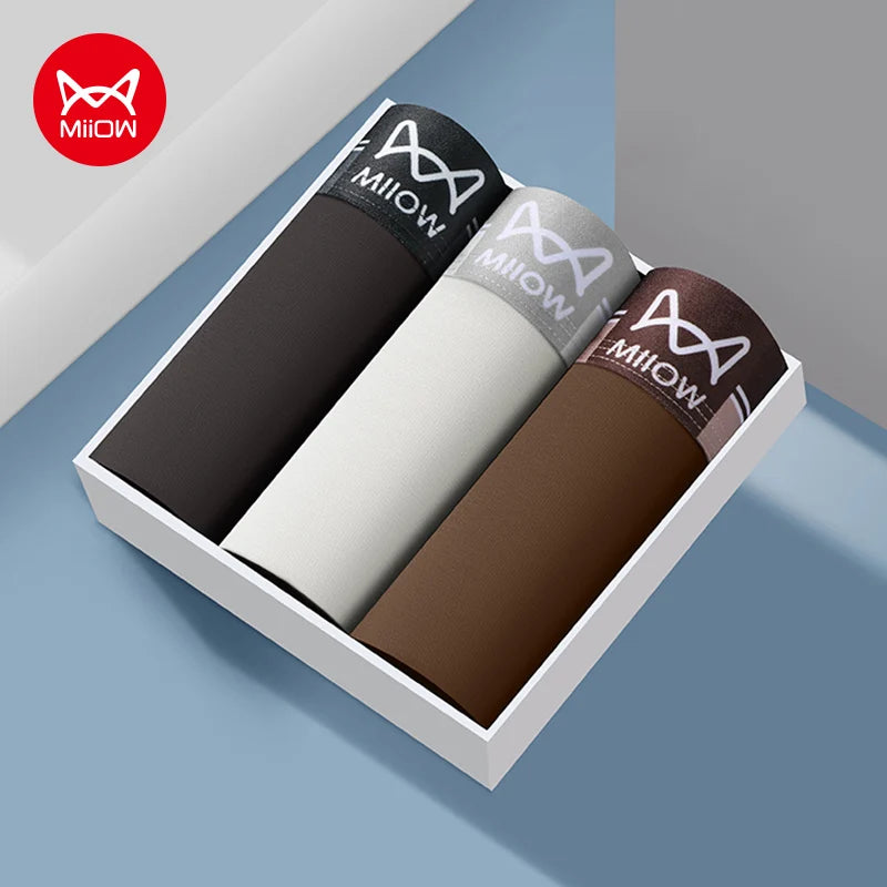 MiiOW 3Pcs Men's Cotton Boxer Shorts Antibacterial Breathable Underwear