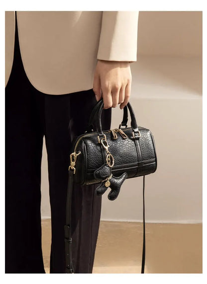 FOXER 2026 New Women's Handbag Fashion Barrel Bag Textured Cowhide Leather Lady Crossbody Bag Casual Commuter Shoulder Purse