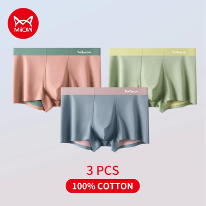MiiOW Men's Antibacterial Boxers - 3Pcs Silky Summer Cotton Underwear