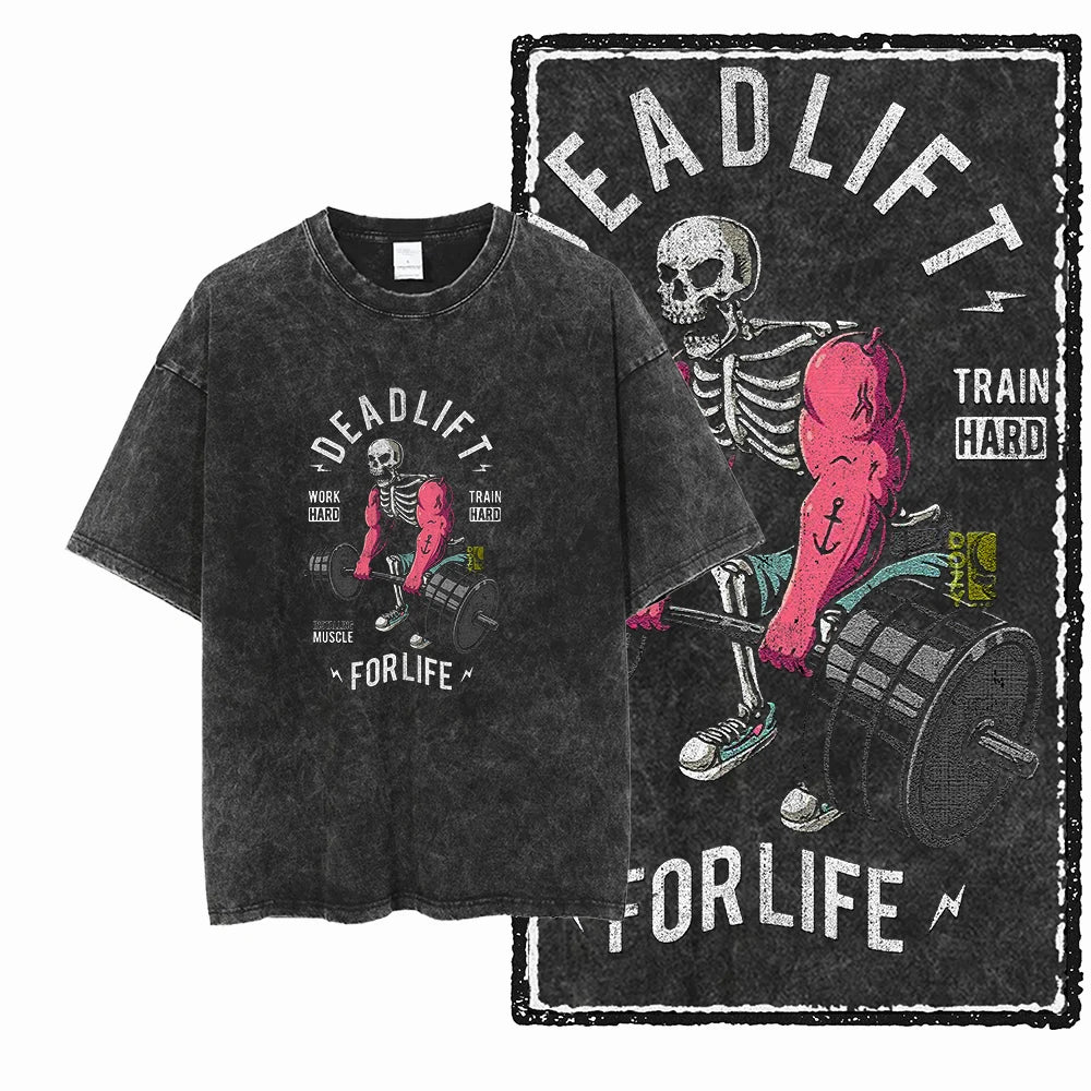 YG BODY BUILDING Printed Cotton Acid Washed Graphic Unisex T Shirt Cool CROSSFIT Streetwear Men Tshirts Big Size Tee for Men