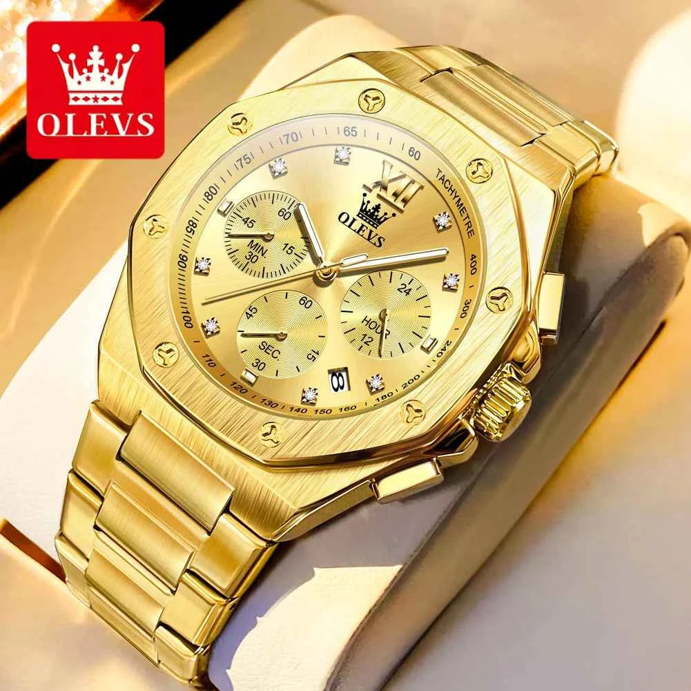 OLEVS 3626 Mens Waterproof Quartz Watch - Business Brand Large Dial Multifunctional Chronograph