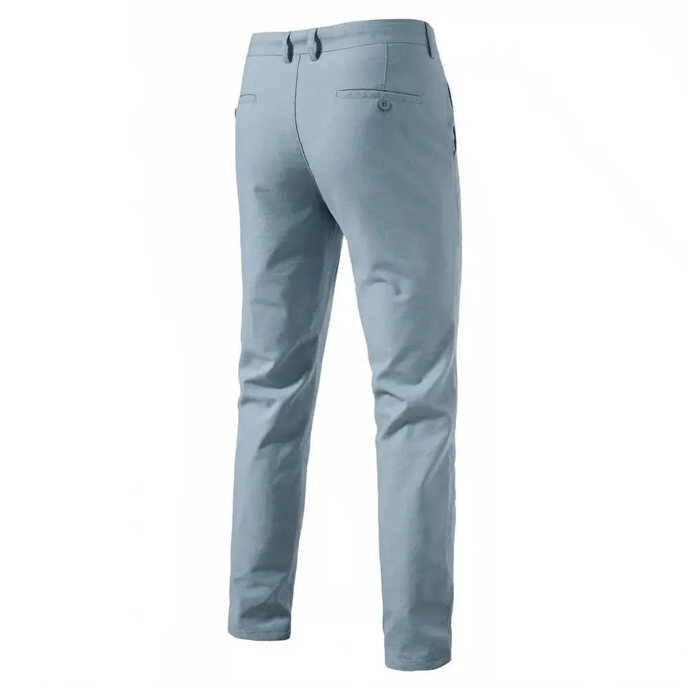 AIOPESON Men's Solid Colour Linen Long Pants - ShopHub