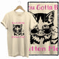 COOLMIND Beige Cat Graphic T-Shirt | Women's Relaxed Fit