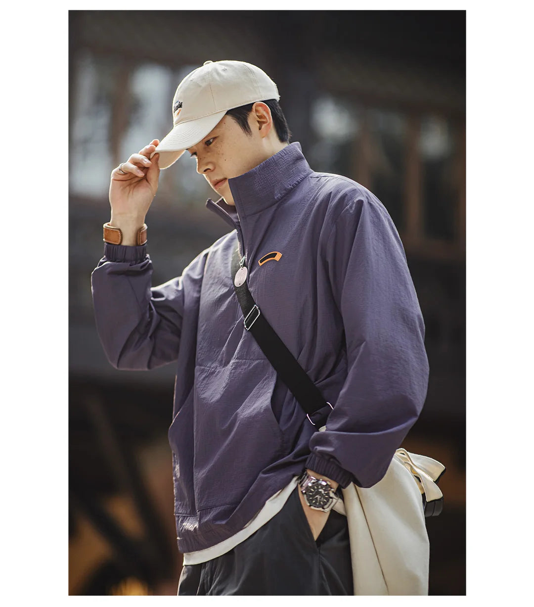 Maden Vintage Half-Zip Stand Collar Pullover Jacket Cityboy Outdoor Hoodie Men Spring Casual Sweatshirt Sporty Urban Streetwear
