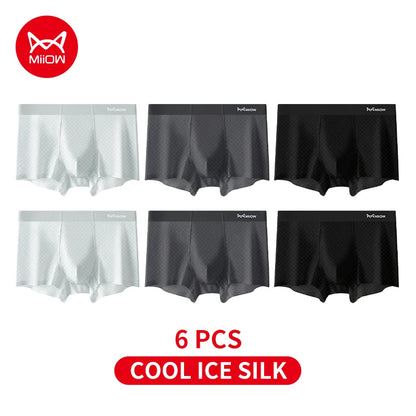 MiiOW Summer Cool Men's Underwear 6Pcs Antibacterial Ice Silk Boxershorts