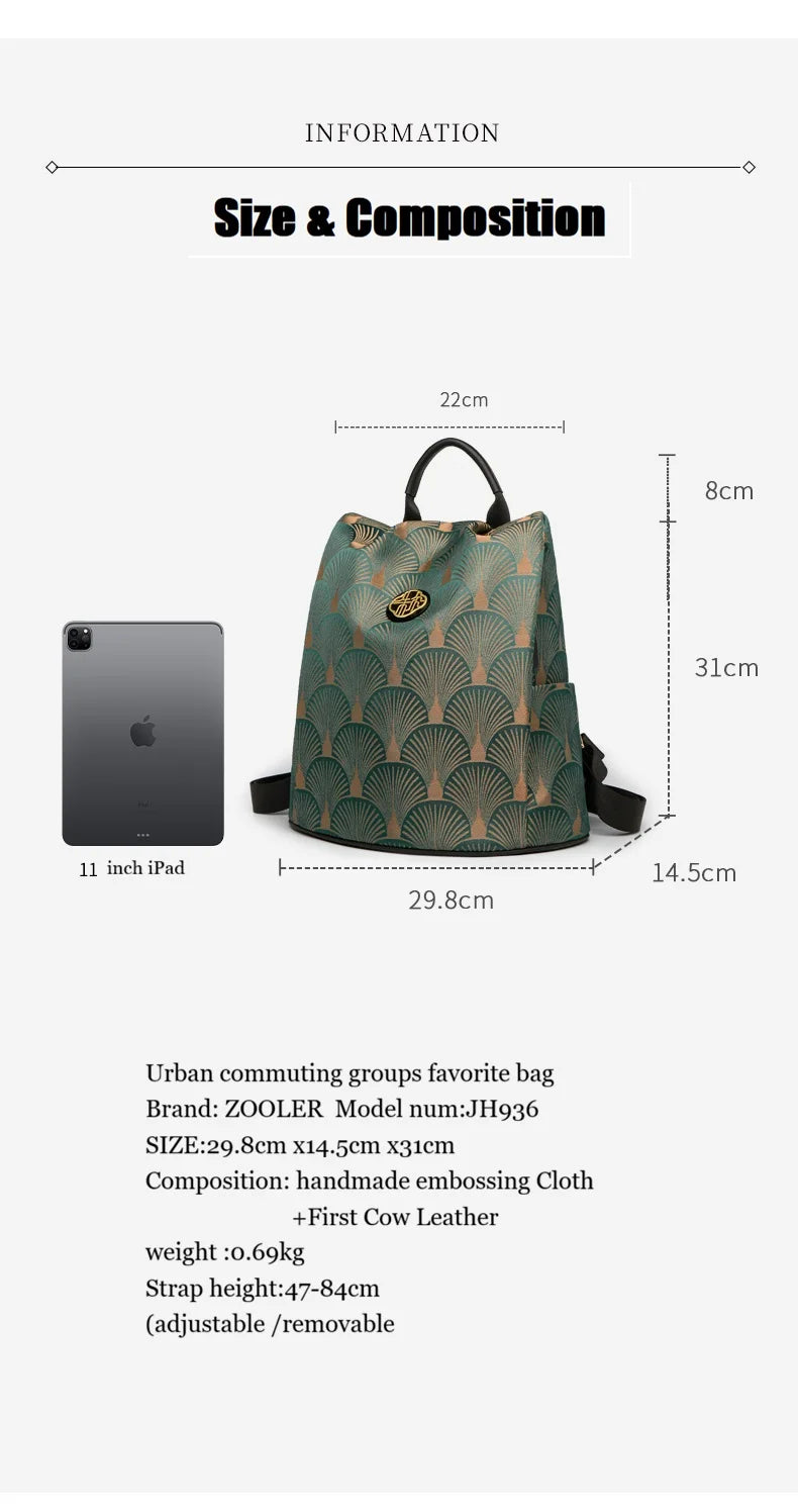 2026 New ZOOLER Handmade Cow Leather Backpack Luxury Large Capacity Backpack Chinese Style Backpack#JH936
