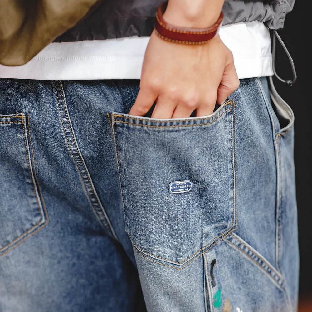 Maden Light Blue Splash-ink Graffiti Jeans