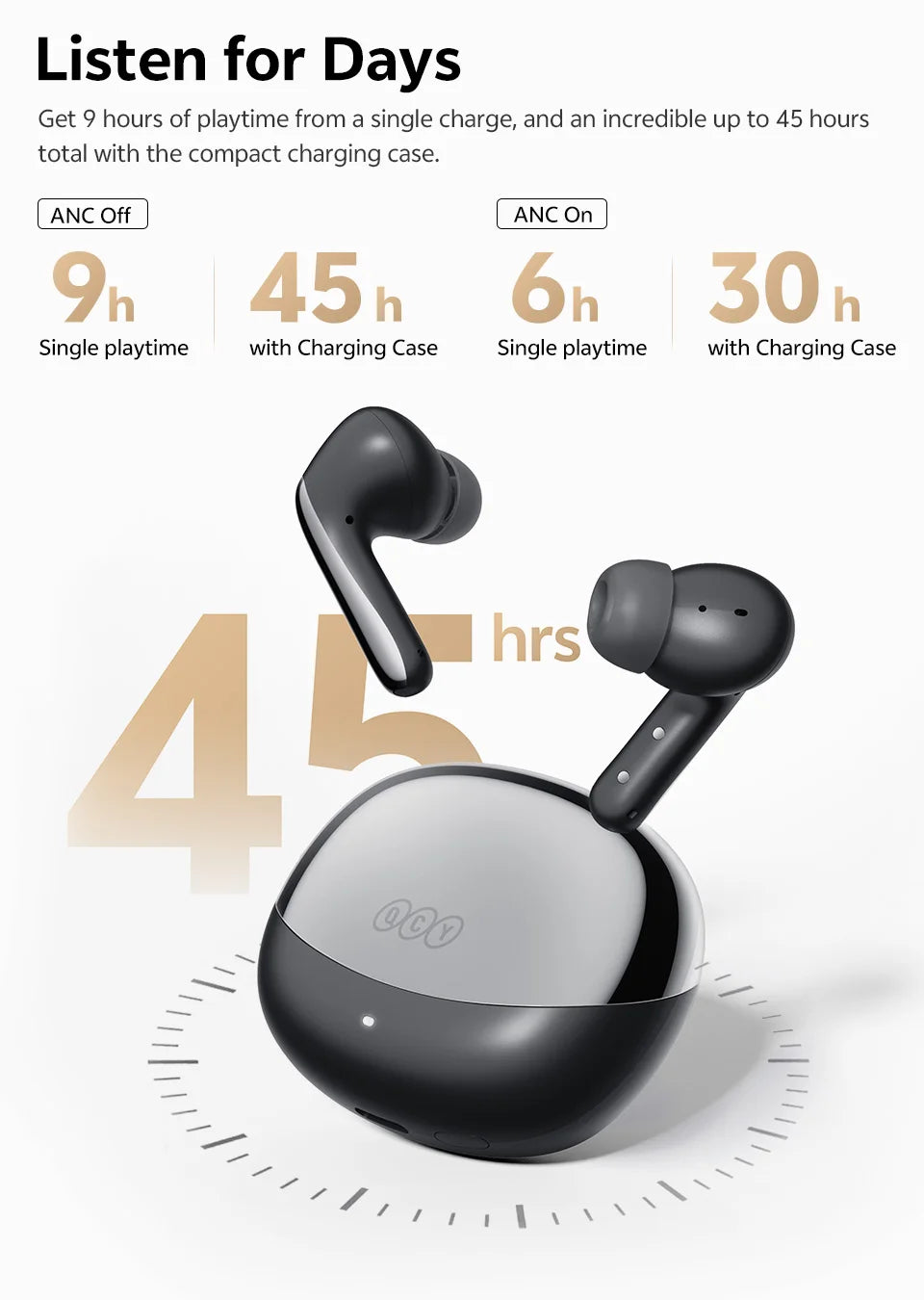 QCY MeloBuds N60 Wireless Earphone - Bluetooth 6.0, Bass Boost, Hi-Res Audio, Hybrid ANC, 45Hrs Playback - ShopHub