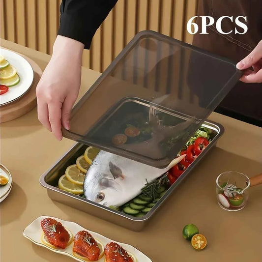 6Pcs Stainless Steel Food Containers with Black Lids