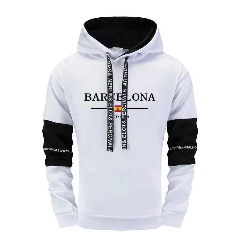 Men's Barcelona Print Hoodies and Sweatpants - Casual Autumn Winter Streetwear Jogging Suit