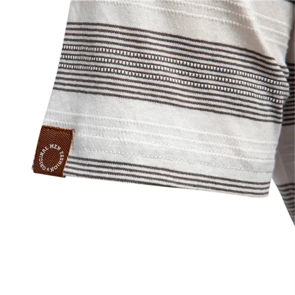 AIOPESON's Striped V Neck Cotton Polo Shirts - ShopHub