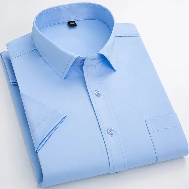 Iron Free Stretch Men Dress Shirt Short Sleeve - Anti-Wrinkle Formal Social Camisas