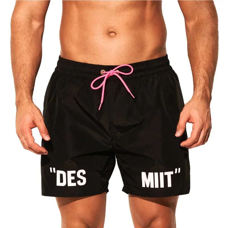 DESMIIT S75 Letter-Detail Swim Shorts with Pocket