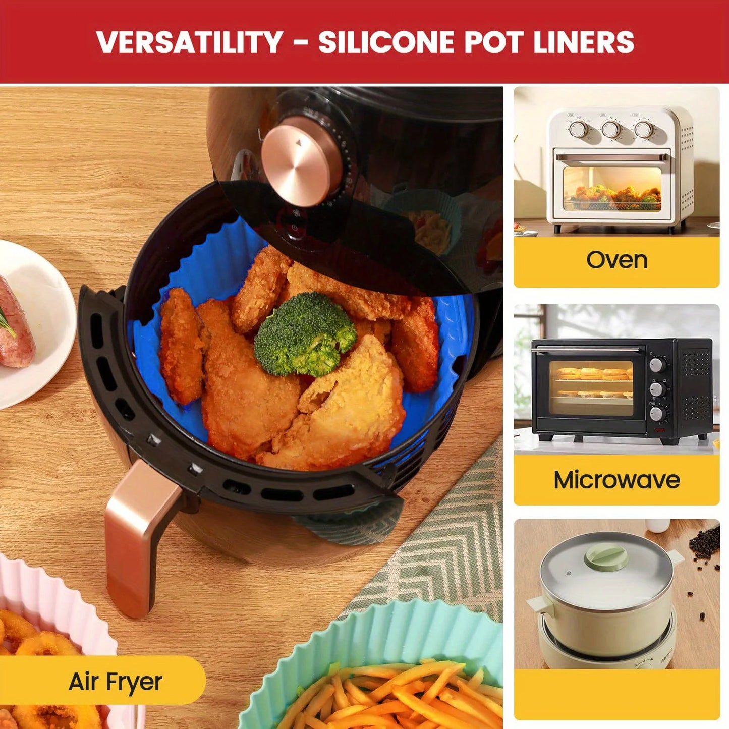 6PC Air Fryer Mats - 450°F Silicone Non-Stick Dual Texture