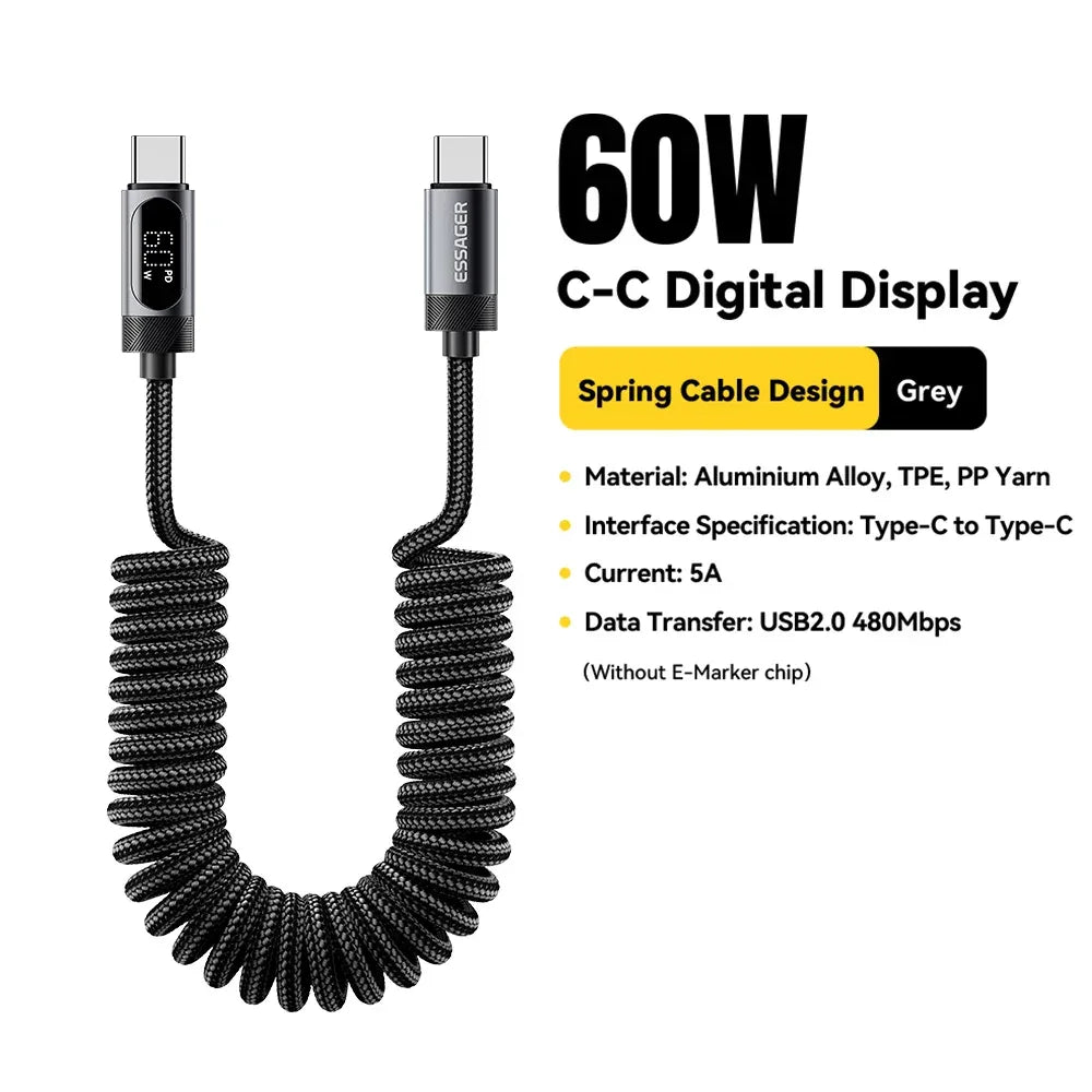 Essager 100W Car Spring Type C Cable - ShopHub