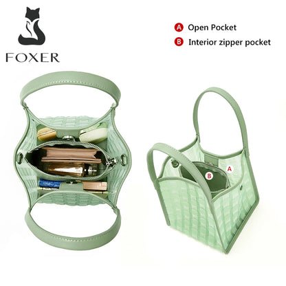 FOXER Light Green Women's Tote Bag, Fashion Waterproof TPU Handbag for Summer Travel & Commute, Lightweight Lady's Shoulder Bag