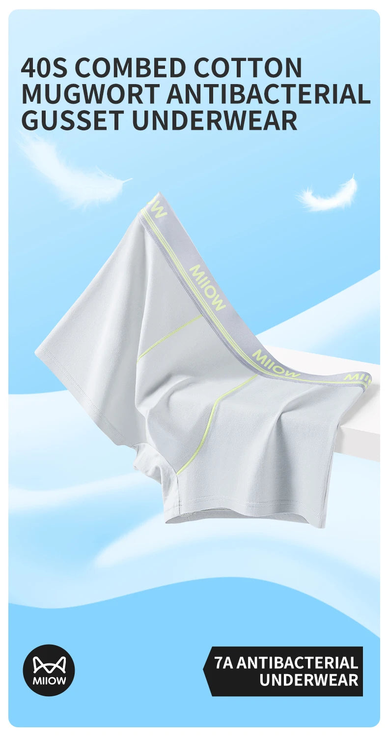 MiiOW Combed Cotton Men's Boxers - 40S Antibacterial Breathable Underwear 7A Soft Boxershorts