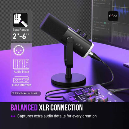FIFINE USB/XLR Dynamic Microphone with RGB Control/Headphone jack/Mute,MIC for PC Gaming Recording Streaming AmpliGame-AM8